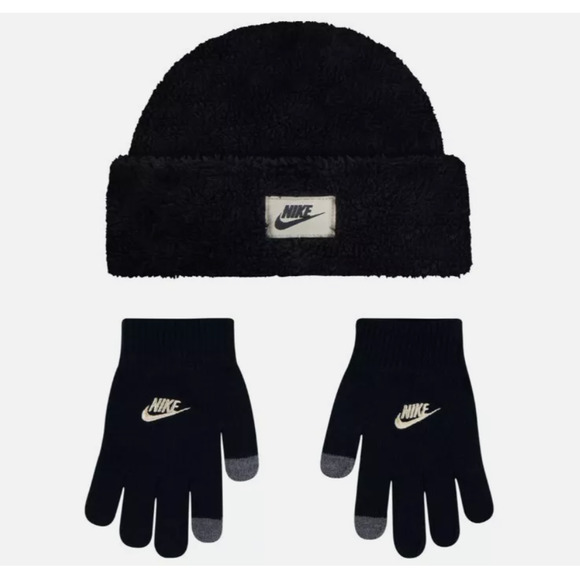 Nike Unisex Cozy Peak Beanie & Gloves Set Size 8/20 Black - Picture 1 of 1